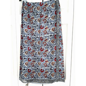J. Jill Silk Blue Wrap Skirt Long Womens Size 10P Blue Floral Print Lined Maxi